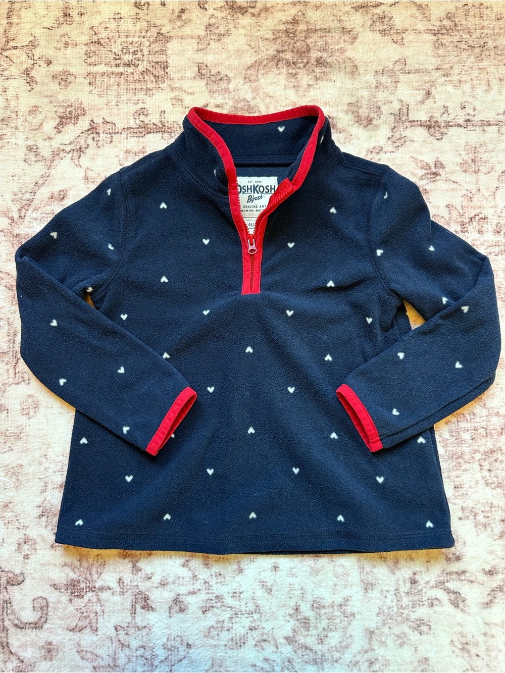 OshKosh B'gosh Heart Print Fleece Quarter-Zip Pullover Size 4T
